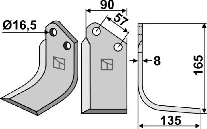 Fräsmesser 165x90mm, rechts